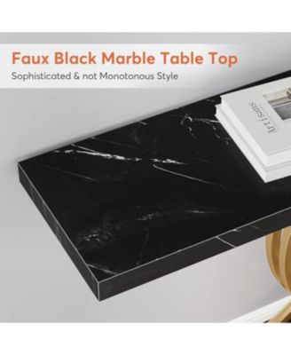 Gold Entryway Table, Modern 39-Inch Console/Accent Table with Geometric Metal Legs, Faux Marble Narrow Wood Sofa Table, Foyer Table for Entrance, Living Room