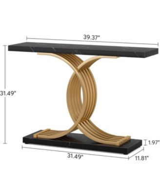 Gold Entryway Table, Modern 39-Inch Console/Accent Table with Geometric Metal Legs, Faux Marble Narrow Wood Sofa Table, Foyer Table for Entrance, Living Room