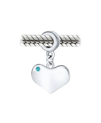 Bling Jewelry Blue Crystal Accent Dangle Heart Shape Bead Charm Sterling Silver Fits European Bracelet