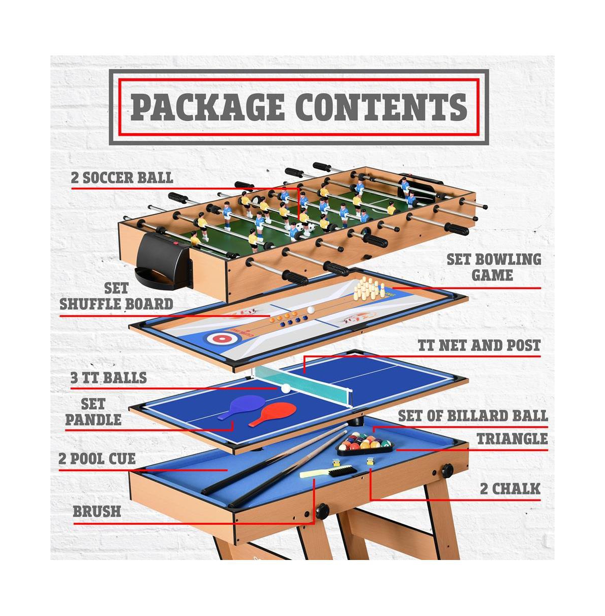 SereneLife 5-in-1 Foldable Multi-Function Game Table with Foosball, Pool, Bowling, Shuffleboard, and Ping Pong