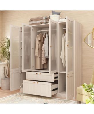 Glass Doors Armoires with Hanging Rods, Drawers and Shelves