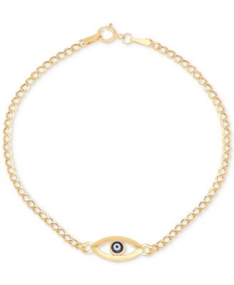 Macy's - White & Black Enamel Evil Eye Open Link Bracelet in 14k Gold