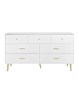 Modern Chest of Drawers – 7-Drawer Dresser with Golden Handles & Legs, Stylish Storage for Bedroom