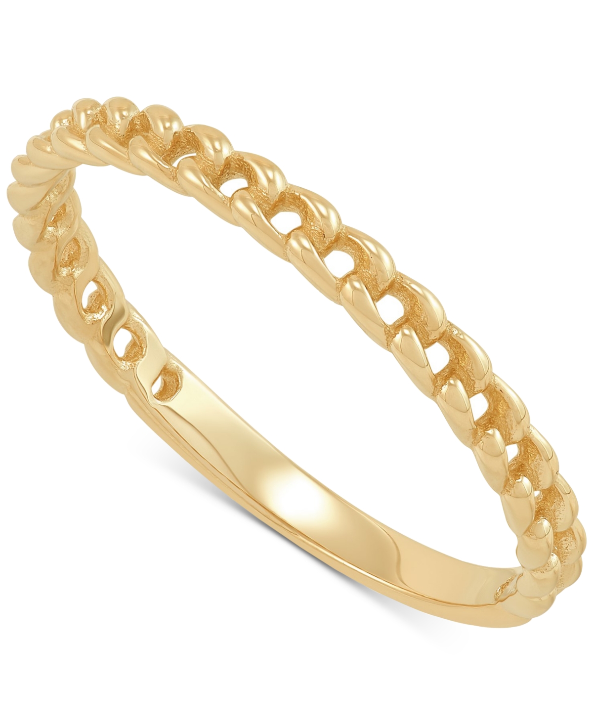 Macy's Polished Ribbed Texture Open Curb Link Design Stack Band In 14k Gold In Gold