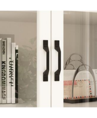 8-Shelf White Wood Standard Bookcase with Shelves,Drawers