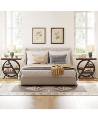 Wood End Table Set of 2, 3-Tier Narrow Sofa Side Table with Storage for Living Room, Industrial Nightstand and Bedside Table