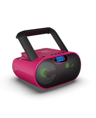 Radio MP3 CD Boom Box Aux Phone Jack Bluetooth USB/SD Remote Control, Pink