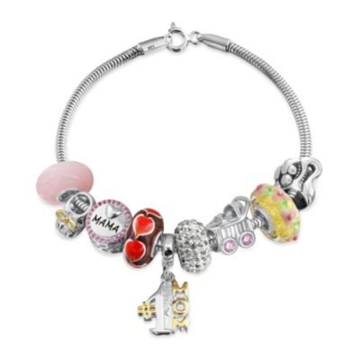 1 Mom Wife Family Cheerleader Grandma Love Themed Starter Beads Multi Charm Bracelet For Women .925 Silver Snake Chain European Barrel S