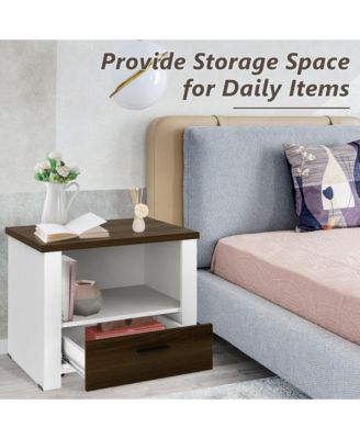 2PCS Accent Nightstand Drawer and Open Shelf Sofa End Table Bedroom Living Room