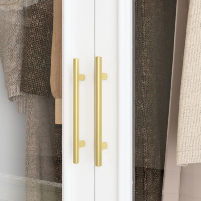 White 2-door 3-drawer wardrobe with tempered glass, bedroom Armoire, wooden Closet