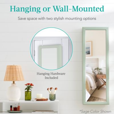 Hanging Mirror Jewelry Armoire, Door or Wall Mounted Cabinet w/ LED Lights, Lock