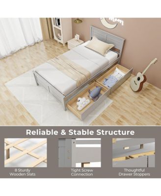 Wooden Bed Frame w/ 2 Storage Drawers & Under-bed Storage Gray