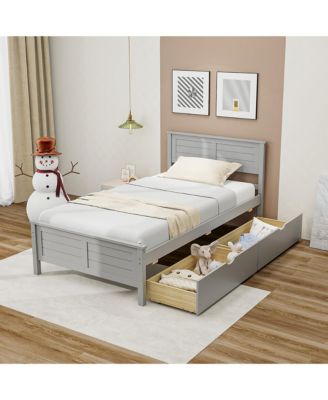 Wooden Bed Frame w/ 2 Storage Drawers & Under-bed Storage Gray
