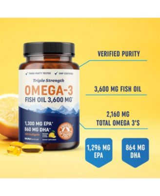Triple Strength Omega 3 Fish Oil Softgels, Essential Fatty Acids for Healthy Heart Support, Premium Burpless Softgel Supplements, 180ct