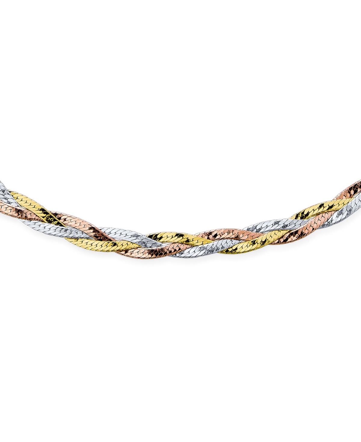 Bling Jewelry Flat Yellow Rose Gold Overlay Sterling Silver 5MM Twist 3 Tri Tone Herringbone Braided Magic Snake Chain Necklace