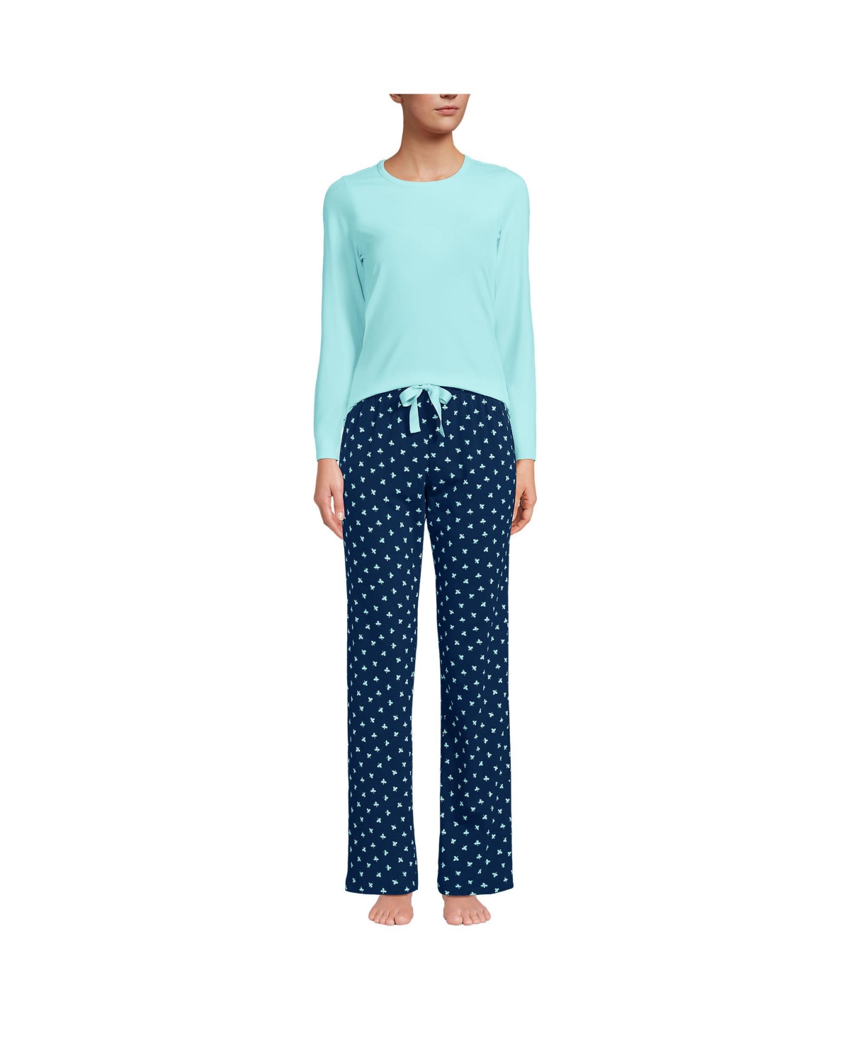 Lands' End Women's Knit Pajama Set Long Sleeve T-Shirt and Pants