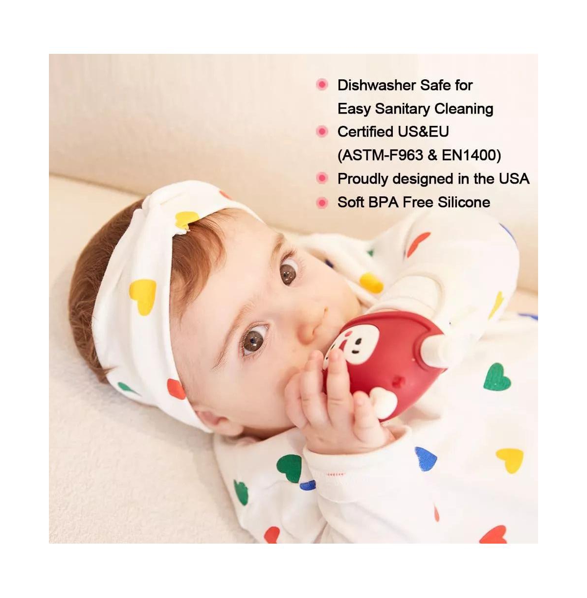 Smily Mia 1 Reindeer & Penguin Baby Teething Toy Set for Infants 3 Months Plus, Soothing Wearable Baby Chew Toy Sucking Needs - Light Pink