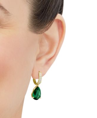 Lab-Grown Sapphire (8-1/8 ct. t.w.) & Diamond (1/4 ct. t.w.) Pear Dangle Hoop Earrings in 14k White Gold (Also available in Emerald & Ruby)