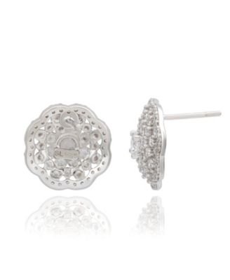 Suzy Levian Sterling Silver White Cubic Zirconia Flower Stud Earrings