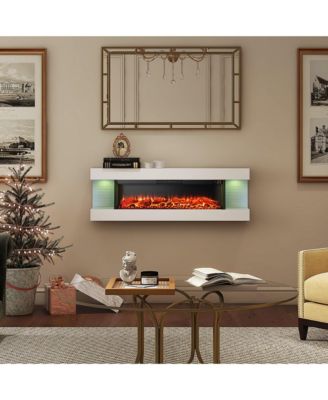 Stylish Electric Fireplace with 50" Suspended LED Light Mantel with Remote Control