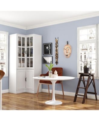 5-Shelf White Wood Corner Standard Bookcase with Adjustable Shelves