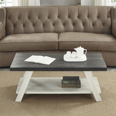 Two-Tone Wood Shelf Coffee Table in Weathered Charcoal and Beige