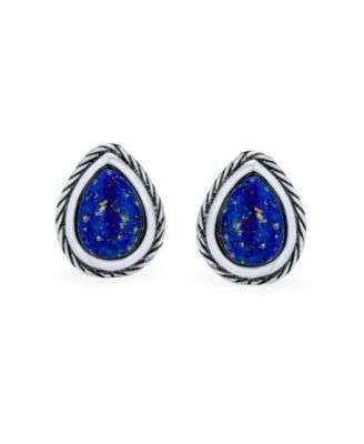 Simple  Teardrop Pear Shaped Stone Bezel Set Stud Earrings .925 Sterling Silver