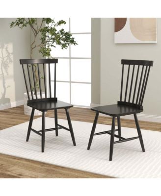 Windsor Dining Chairs Set of 2 Armless Spindle Back Solid Rubber Wood