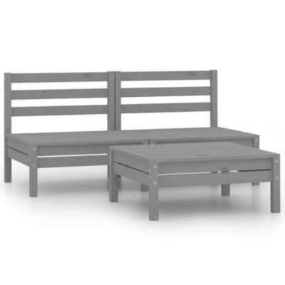 Garden Lounge Set Grey Solid Pine Wood 3 Piece Set Modular