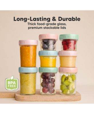 4pk Prep Baby Food Storage Containers, Leak-Proof, BPA Free Glass Baby Food Jars for Feeding