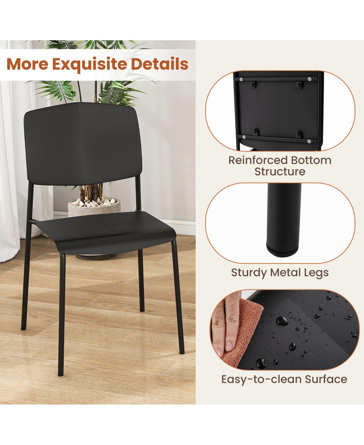 Gymax Dining Chair Set of 2 w/Ergonomic Backrest & Wide Seat Stackable Kitchen Chairs White
