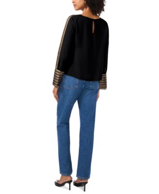 Women's Contrast-Trim Long-Sleeve Top