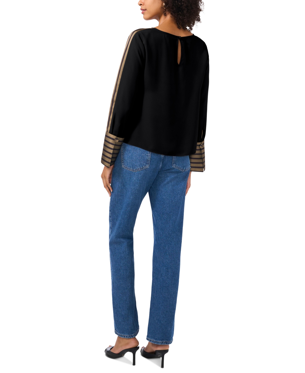 Vince Camuto Stripe Accent Boat Neck Top In Rich Black