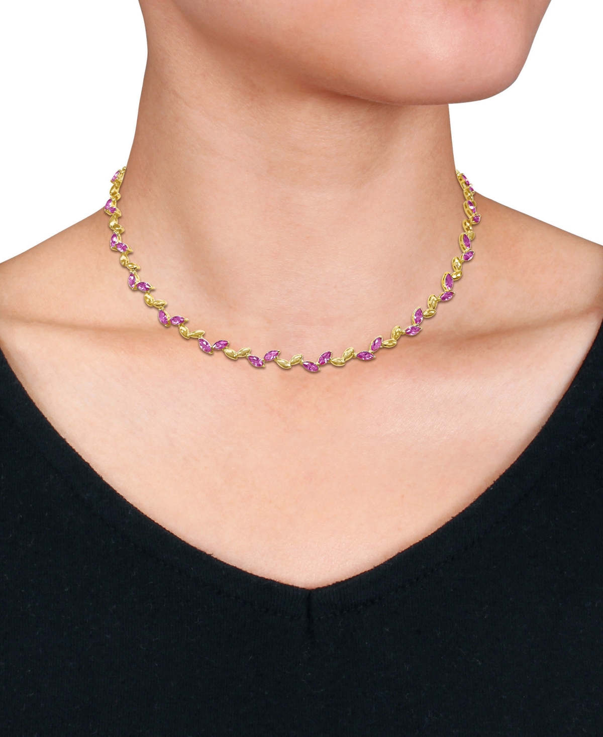 Macy's Lab-created Pink Sapphire & Polished Marquise 17" Collar Necklace (20 Ct. T.w.) In Gold