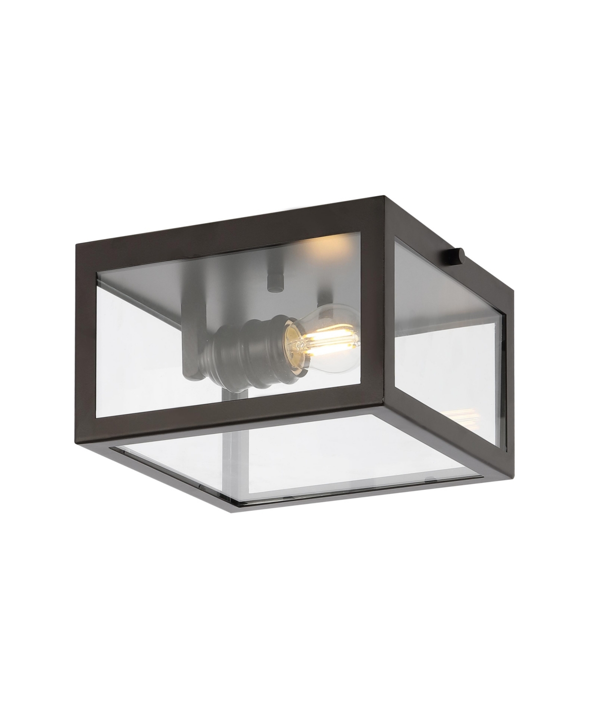 Jonathan Y Eleanor 8" 1-Light Farmhouse Industrial Square Iron/Glass Case Led Flush Mount - Oil rubbed bronze