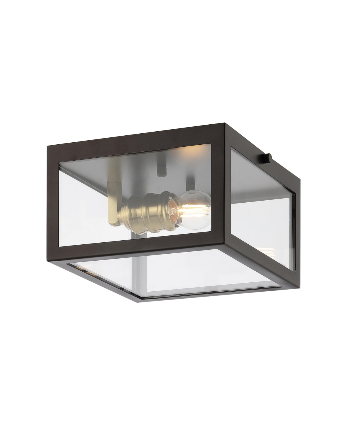 Jonathan Y Eleanor 8" 1-Light Farmhouse Industrial Square Iron/Glass Case Led Flush Mount - Oil rubbed bronze/brass gold