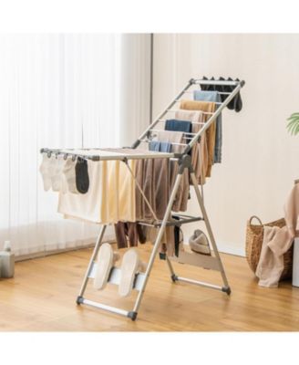 2-Layer Folding Clothes Drying Rack with 5-Level Adjustable Height
