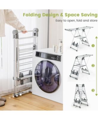 2-Layer Folding Clothes Drying Rack with 5-Level Adjustable Height