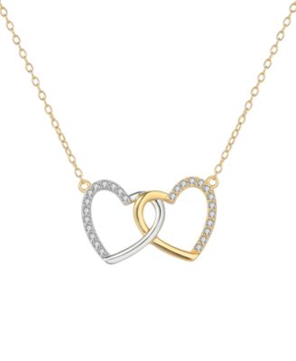 Macy's - Diamond Double Heart 18" Pendant Necklace (1/5 ct. t.w.) in Sterling Silver & 14k Gold-Plate