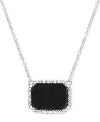 Macy's - Black Agate Bead-Framed Rectangular 17" Pendant Necklace in Sterling Silver (Also in Hematite, Lapis, or Tiger Eye)