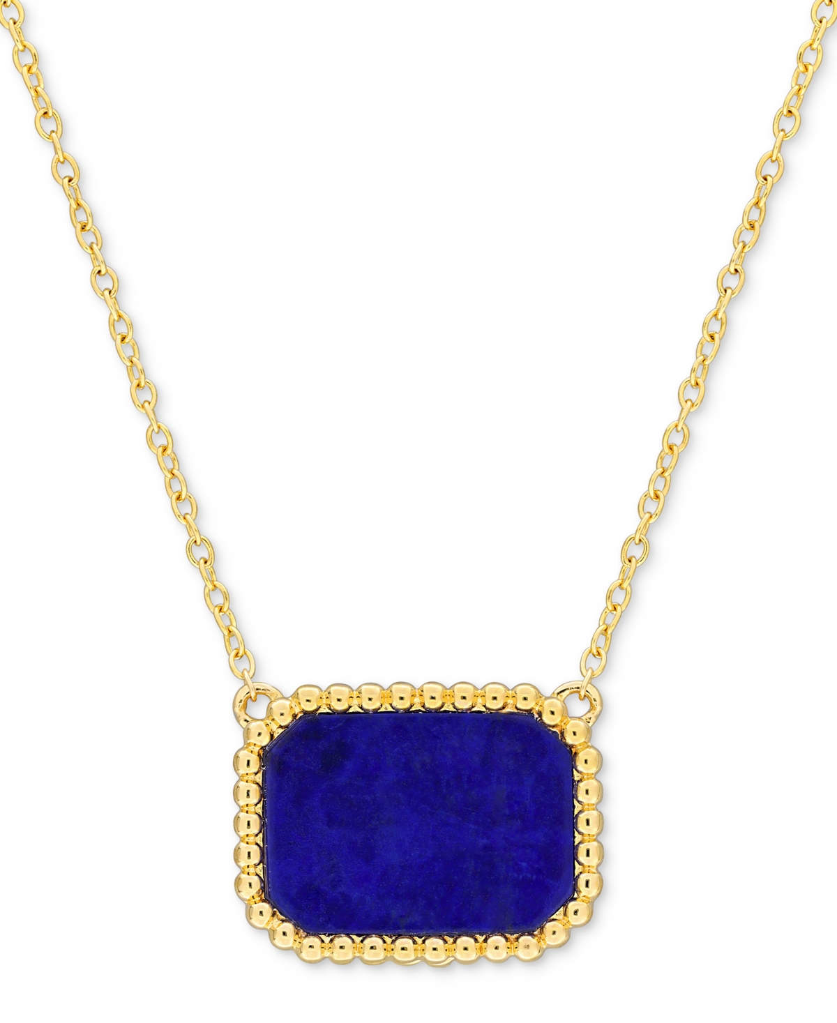 Macy's Black Agate Bead-framed Rectangular 17" Pendant Necklace In Sterling Silver (also In Hematite, Lapis In Lapis