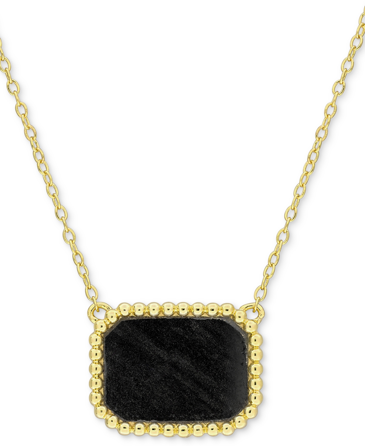 Macy's Black Agate Bead-framed Rectangular 17" Pendant Necklace In Sterling Silver (also In Hematite, Lapis In Hamatite