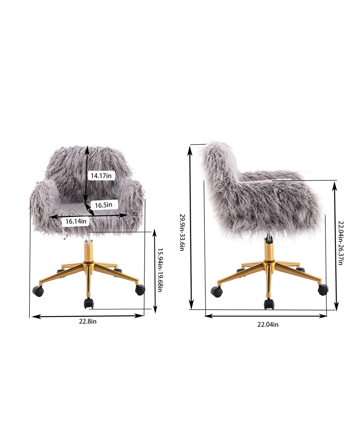 Slickblue Modern Faux fur home office chair, fluffy chair for girls, makeup vanity Chair with Gold Plating Base