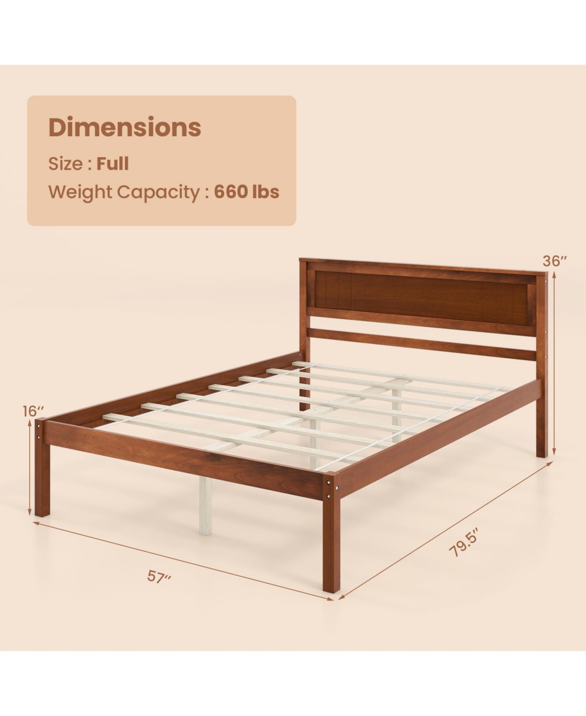 Sugift Size Wooden Bed Frame with Headboard and Slat Support-Full Size