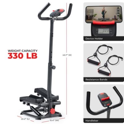 Smart Stair Exercise Stepper Machine for Home with Handlebar & Resistance Bands, Free SunnyFit App Via Bluetooth