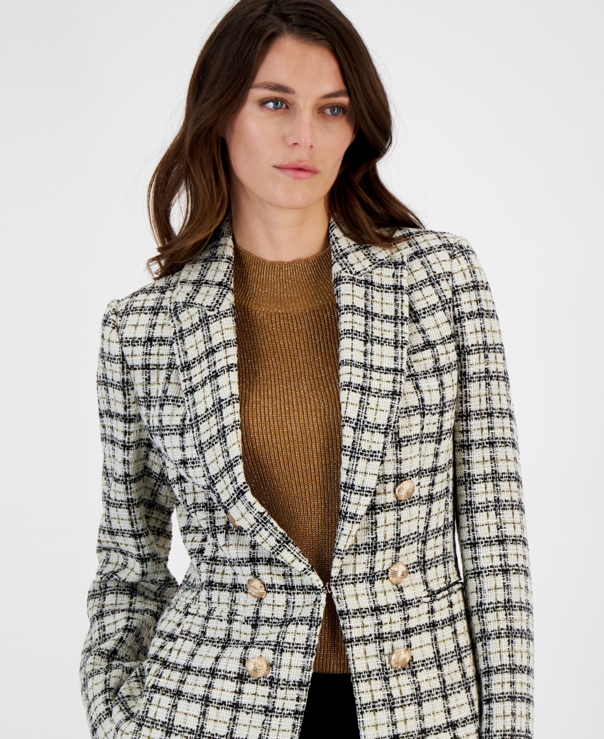 Tahari Asl Women's Faux Double-Breasted Tweed Blazer -bl