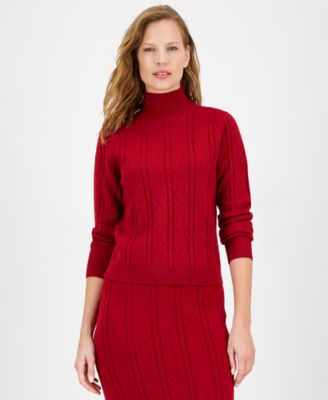 Anne Klein - Women's Chevron-Stitch Mock-Neck Sweater