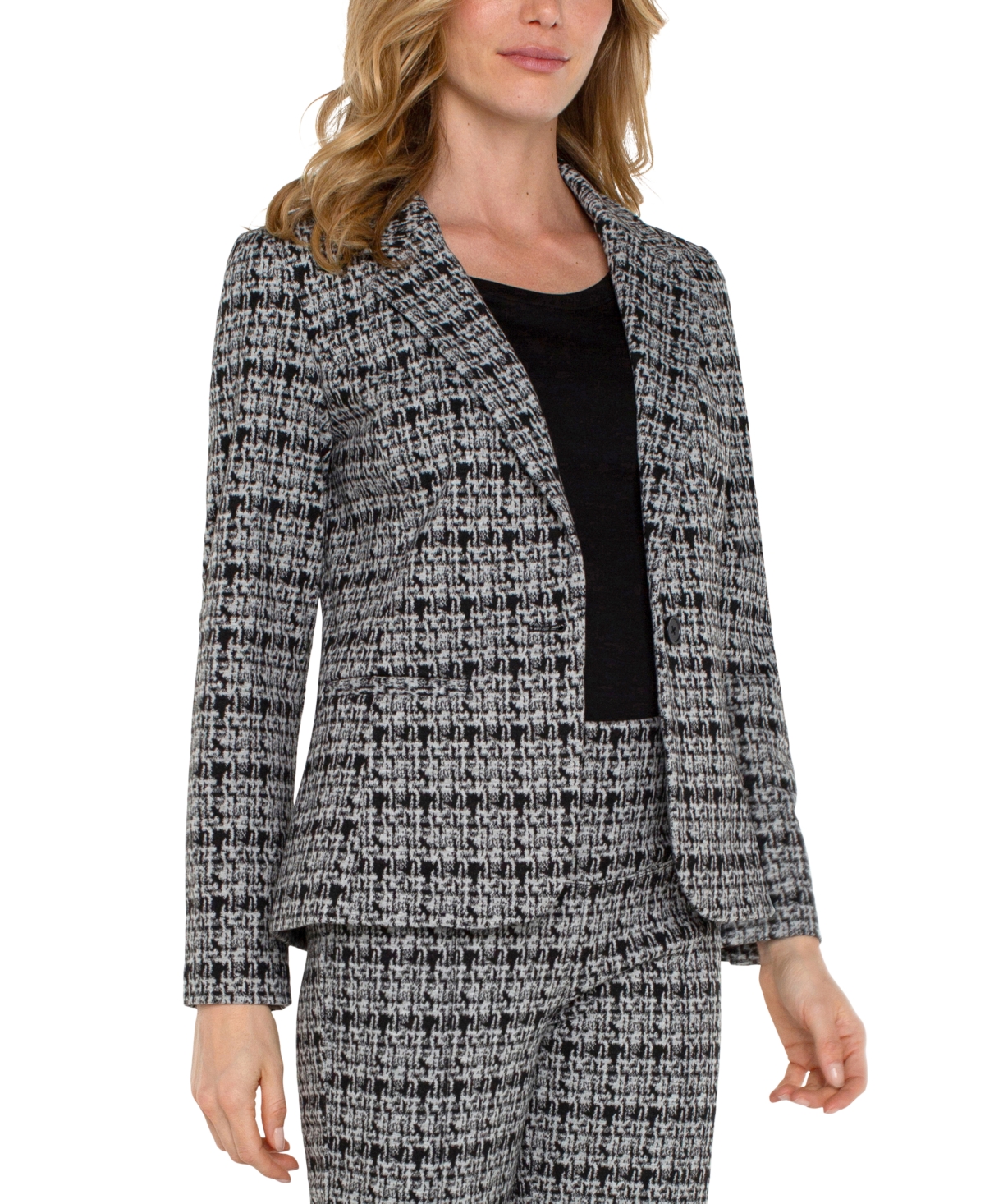Liverpool Los Angeles Women's Plaid Sweater Blazer -Grey Plaid