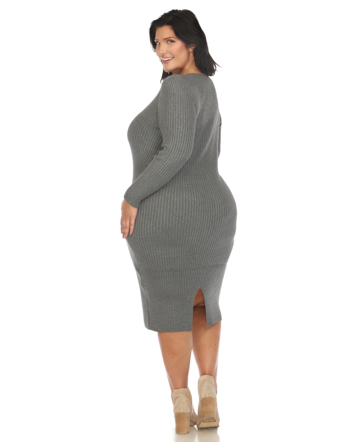 WHITE MARK PLUS SIZE RIB MIDI SWEATER DRESS 
