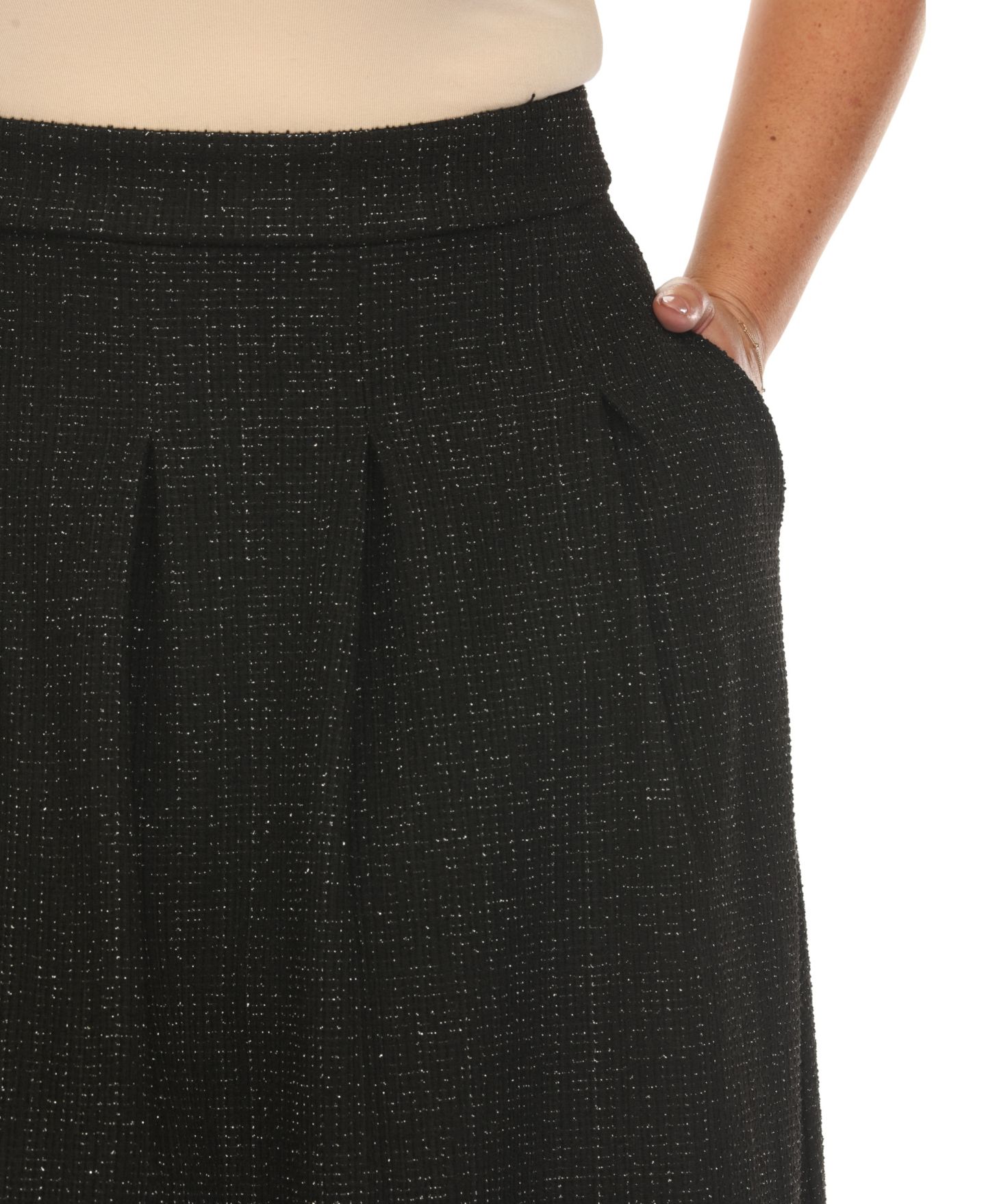 Женская юбка White Mark Plus Size Flared Tweed, цвет: Чёрный — фото 4